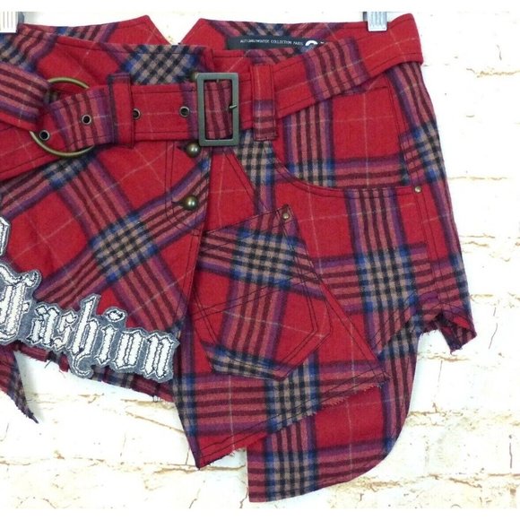 Atelier GX-2 France Womens VTG Y2K Asymmetrical Plaid Wool Skirt L Punk Grunge - Picture 5 of 11